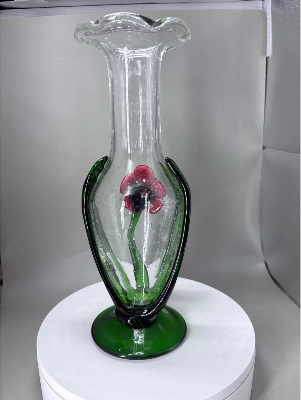 Celebrations 9” Red Poppy Seeded Glass Vase